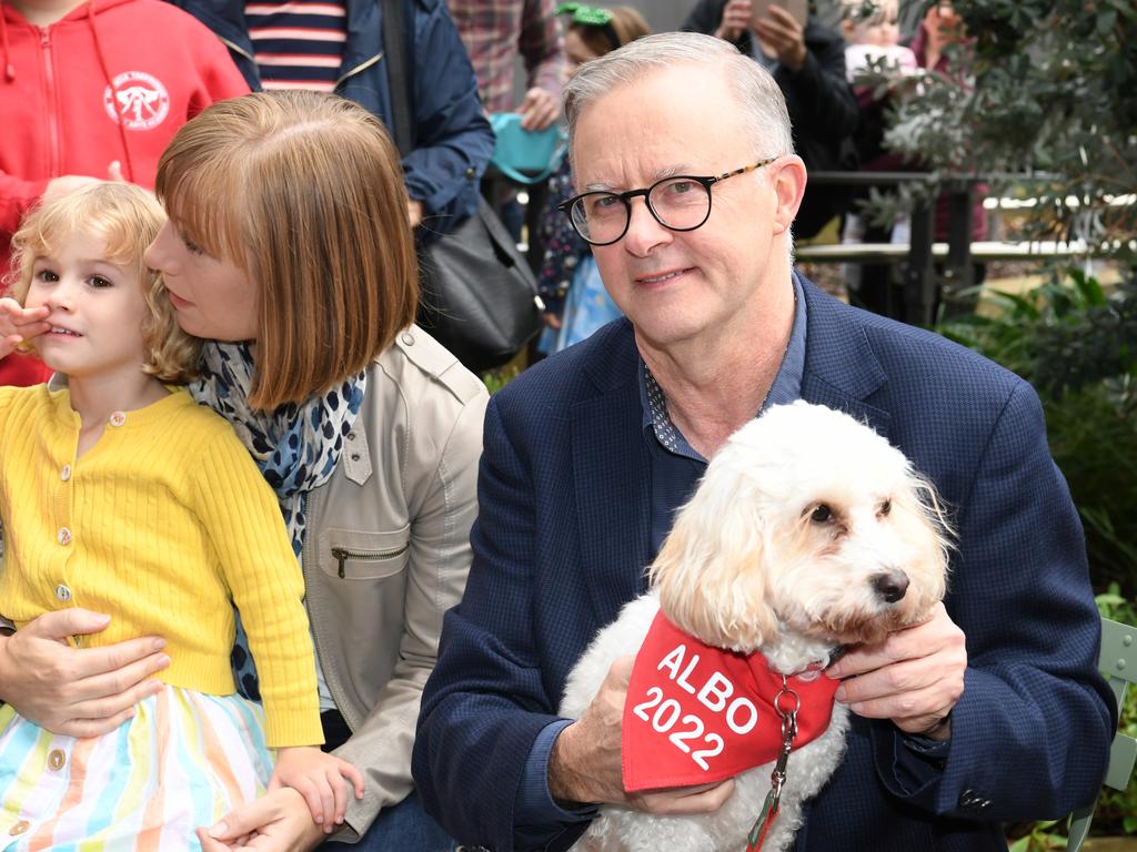 Anthony Albanese, with his dog Toto, has been inundated with congratulations from fellow world leaders. Picture: Getty Images