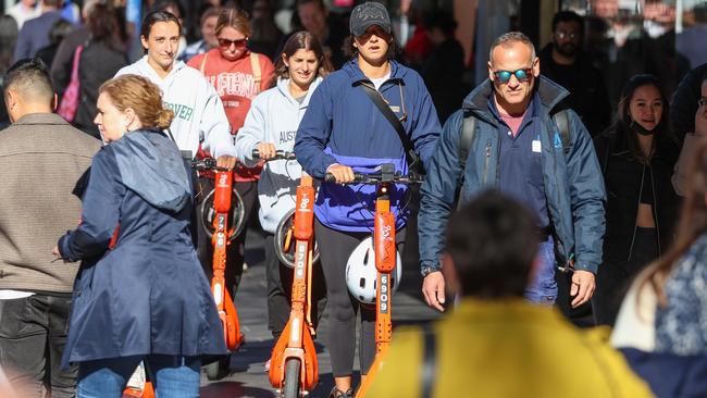 E-scooter riders are flouting rules. Picture: Brendan Beckett