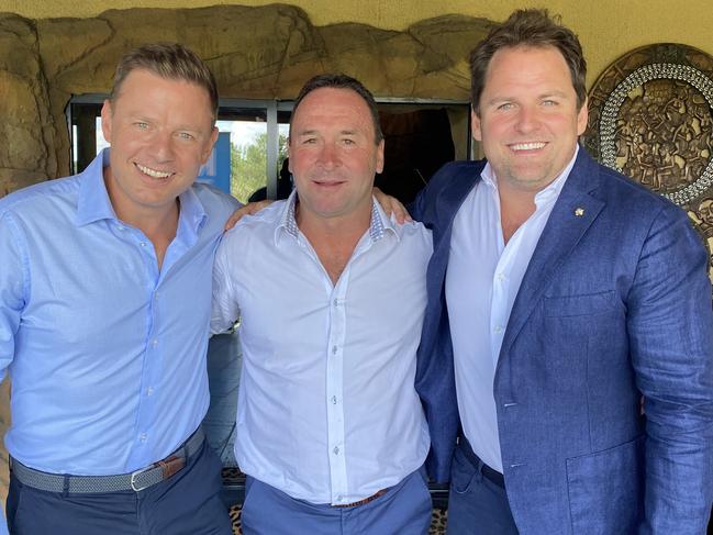 Calling in ... Nick Fordham (right) with brother and former Today show star Ben Fordham (left) and rugby league’s Ricky Stuart.