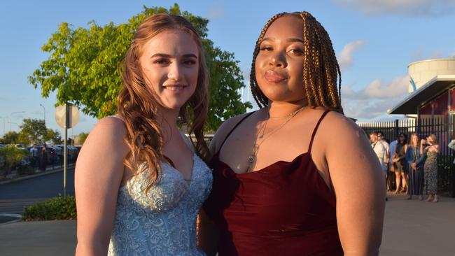 Imigen McGee, left, and Lleve-Llysadell Fatnowna at the Mackay Northern Beaches State High School formal, on Saturday October 17. Picture: Zizi Averill