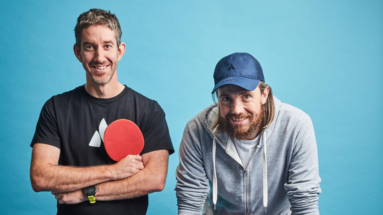 Atlassian founders Scott Farquhar, left, and Mike Cannon-Brookes (baseball cap) in their Sydney HQ. The company has made the global World’s Best Workplaces list.