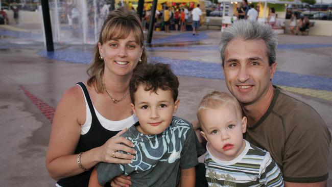 Kellie, Kyle (6) Cooper (2) and Wayne celebrate New Year’s Eve in 2007. Picture: Anthony Reginato