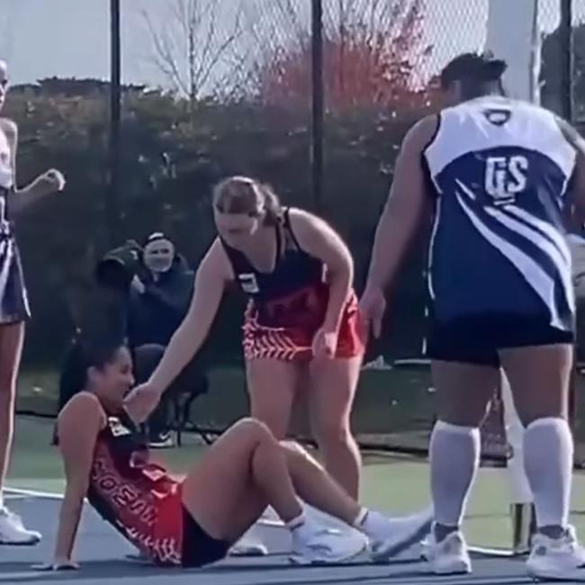 Ms Aranui can then be seen going to help the player to her feet.