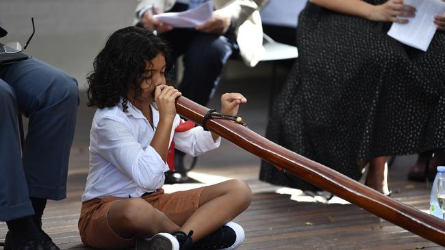 Lennox Monaghan performs at the official opening of the redevelopment of the Grafton Regional Gallery.