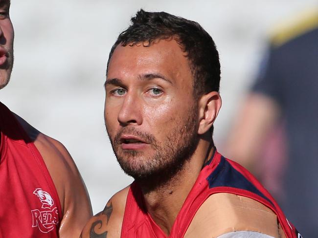 Jake Schatz and Quade Cooper at QLD Reds training, Ballymore. Pic Jono Searle.