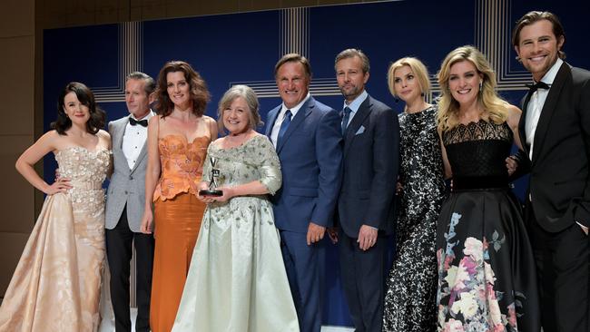 The cast of A Place Called Home with the Silver Logie, Most Outstanding Drama Series during the 2017 Logie Awards at the Crown Casino in Melbourne, Sunday, May 8, 2016. Picture: AAP Image/Tracey Nearmy