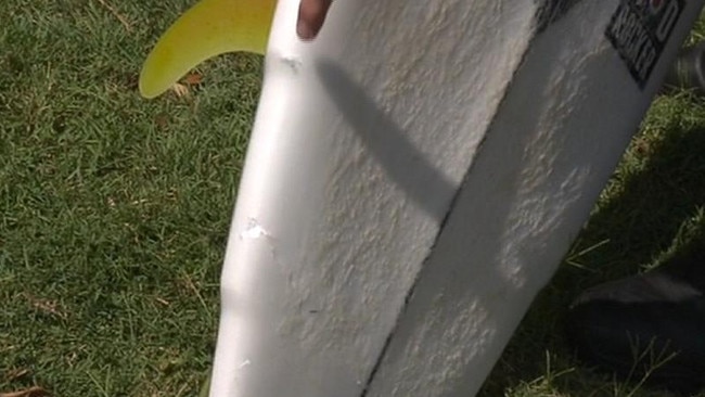 The shark left teeth marks on the surfboard. Picture: Seven News