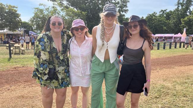 POLL: R-L - Ilinca Stefan, Bea Carter, Liv Hurren, Danielle Isin at BASSINTHEGRASS 2025 at Mindil Beach on May 17.