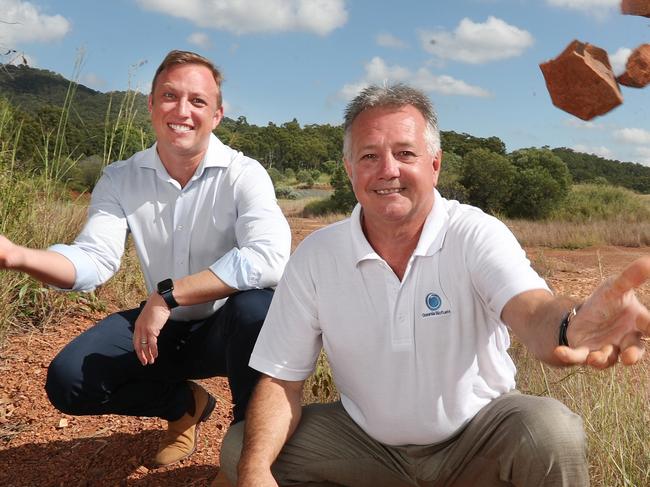 Deputy Premier Steven Miles and Oceania Biofuels CEO Mike Everton announcing launch of $500m biofuels plant at Gladstone