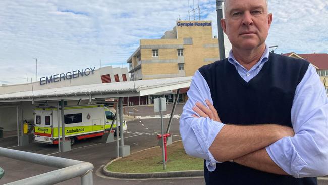 Tony Perrett MP standing out the front of the Gympie Hospital which is fighting to save its Children’s Ward.