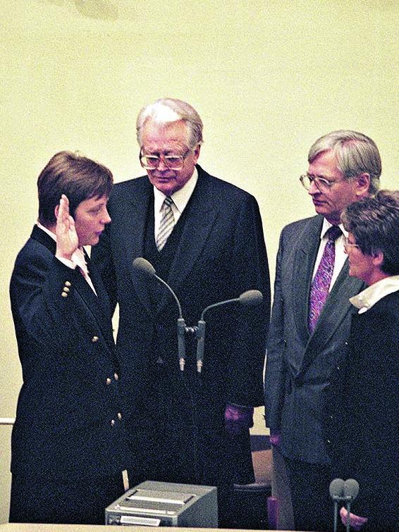 Merkel is sworn in as minister for women and youth in 1991. Picture: Ulrich Baumgarten via Getty Images