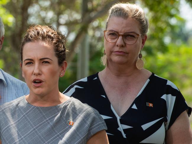 Chief Minister Lia Finocchiaro, Alcohol Minister Steve Edgington and Attorney-General Marie-Clare Boothby at Bundilla Beach in Darwin, NT. The CLP will introduce new laws allowing police to arrest and fine nuisance public drinkers in the Northern Territory. Picture: Pema Tamang Pakhrin