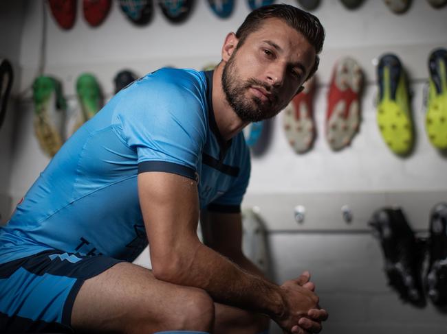 SYDNEY, AUSTRALIA - NOVEMBER 12: A-League footballer Kosta Barbarouses of Sydney FC poses at Macquarie Park Training Ground on November 12, 2019 in Sydney, Australia. (Photo by Mark Metcalfe/Getty Images)