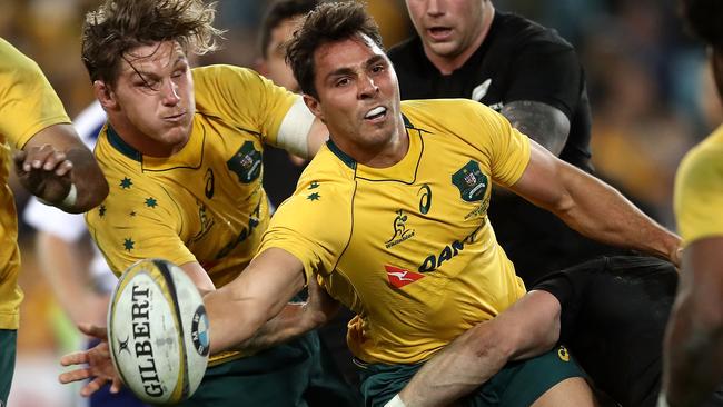 Nick Phipps gets a pass away for the Walllabies against the All Blacks in Sydney in 2017. Picture: Getty Images