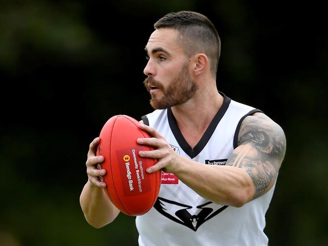 Roxburgh ParkÃs Hayden Farrelly during EDFL footy: West Coburg v Roxburgh Park in Pascoe Vale South, Saturday, April 17, 2021. Picture: Andy Brownbill