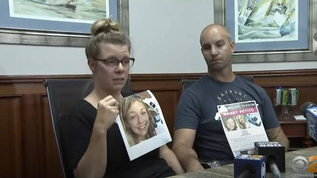 Nichole Schmidt and stepfather James Schmidt appealing for information before she was found. Picture: CBS New York