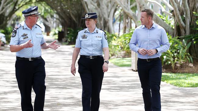 Many Cairns Post readers praised the work of Queensland Police, saying they are being failed by the state government’s courts and juvenile justice system. Pictured is Head of the Queensland Government's Youth Crime Taskforce, Assistant Commissioner Cheryl Scanlon and Senior Executive Director of Queensland Youth Justice and Multicultural Affairs Michael Drane during a visit to Cairns to speak to local police about juvenile crime. Picture: Brendan Radke