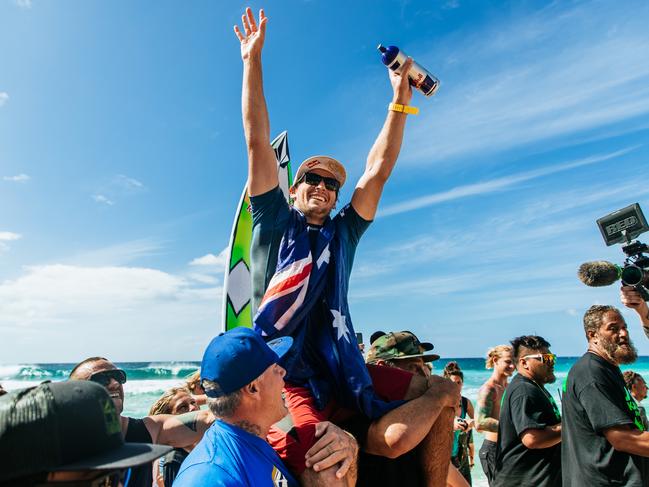 OAHU, HAWAII - FEBRUARY 8: Jack Robinson of Australia wins the Final at the Billabong Pro Pipeline on February 8, 2023 at Oahu, Hawaii. (Photo by Tony Heff/World Surf League)