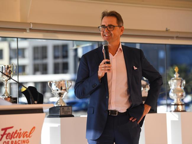 Racing Victoria CEO Andrew Jones during The Festival of Racing Launch at Port Melbourne Yacht Club on February 06, 2024 in Melbourne, Australia. (Photo by Pat Scala/Racing Photos via Getty Images)