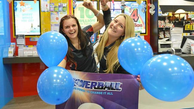 Nextra's Kelly Goatham and Lauren Thompson are part of the staff that sold a $2 million winning Powerball ticket in Gympie. Picture: Renee Albrecht