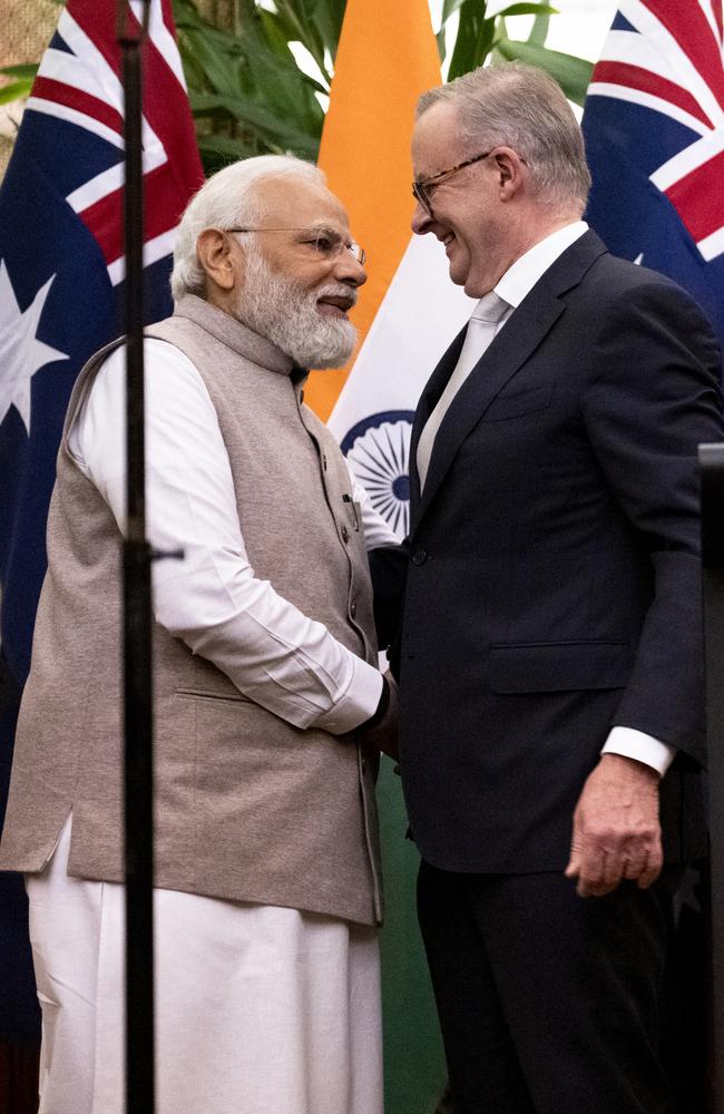 Prime Minister Anthony Albanese and Indian Prime Minister Narendra Modi at Admiralty House in Sydney in 2023. Picture: NCA NewsWire