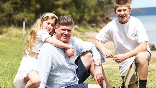 Former Liberal MP Andrew Cornwell with children Grace, 9, and Lachlan, 12. The former Member for Charlestown has called for reforms to ICAC. Picture: Peter Lorimer.