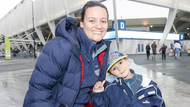 Lauren and Kai Clayton before the Titans V The Melbourne Storm at CBUS Stadium. Picture: Glenn Campbell