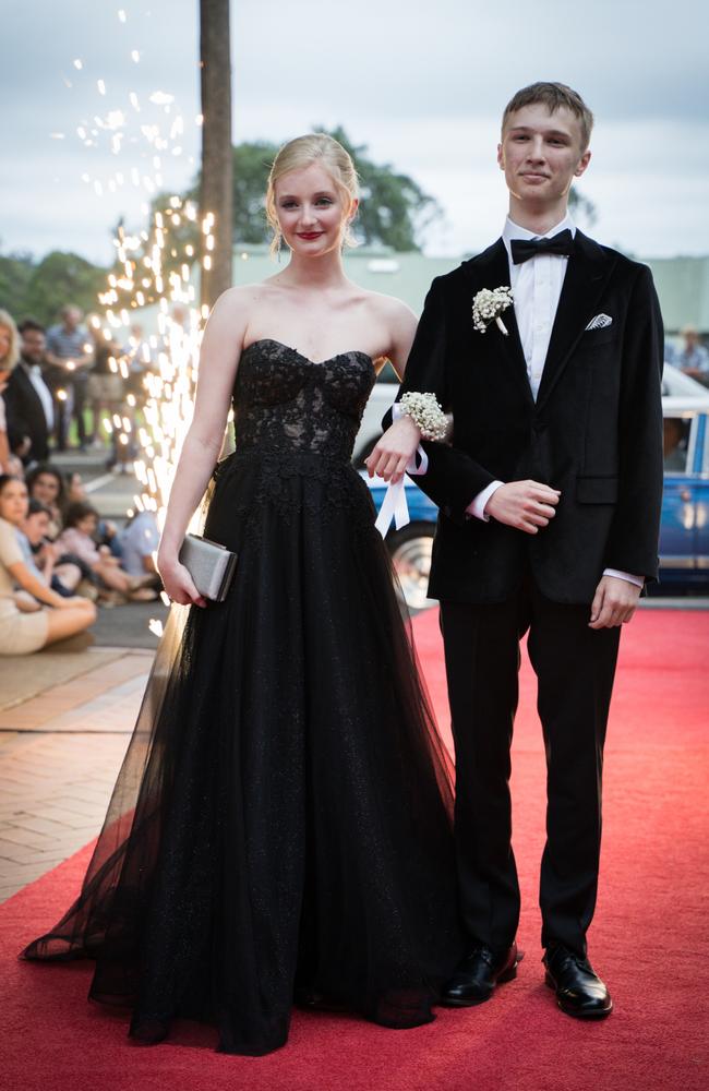 Caitlin Mohr and Darcy Meagher arrive at Toowoomba Anglican School class of 2024 school formal. Friday, November 15, 2024. Picture: Christine Schindler