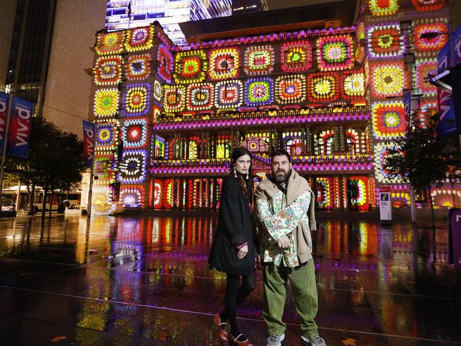 Vivid projection on Customs House at Circular Quay designed by Romance Was Born duo Anna Plunkett and Luke Sales (pictured). Picture: Richard Dobson