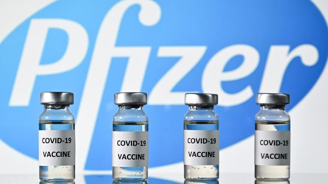 Vials of COVID-19 vaccine at Pfizer. Picture: AFP.