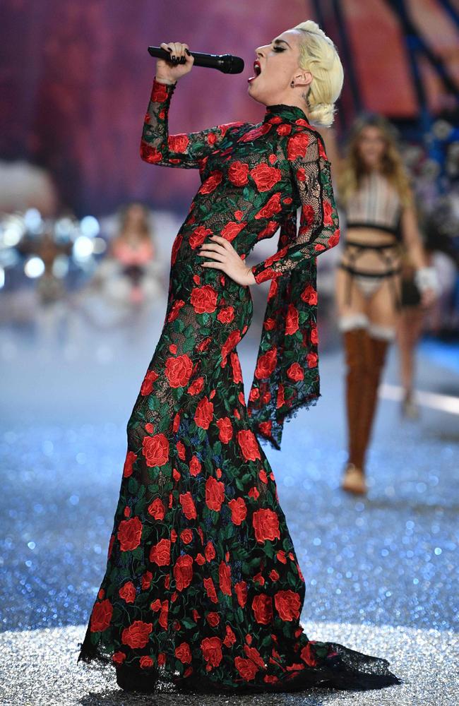 Lady Gaga performs during the 2016 Victoria’s Secret Fashion Show on November 30, 2016 in Paris, France. Picture: AFP