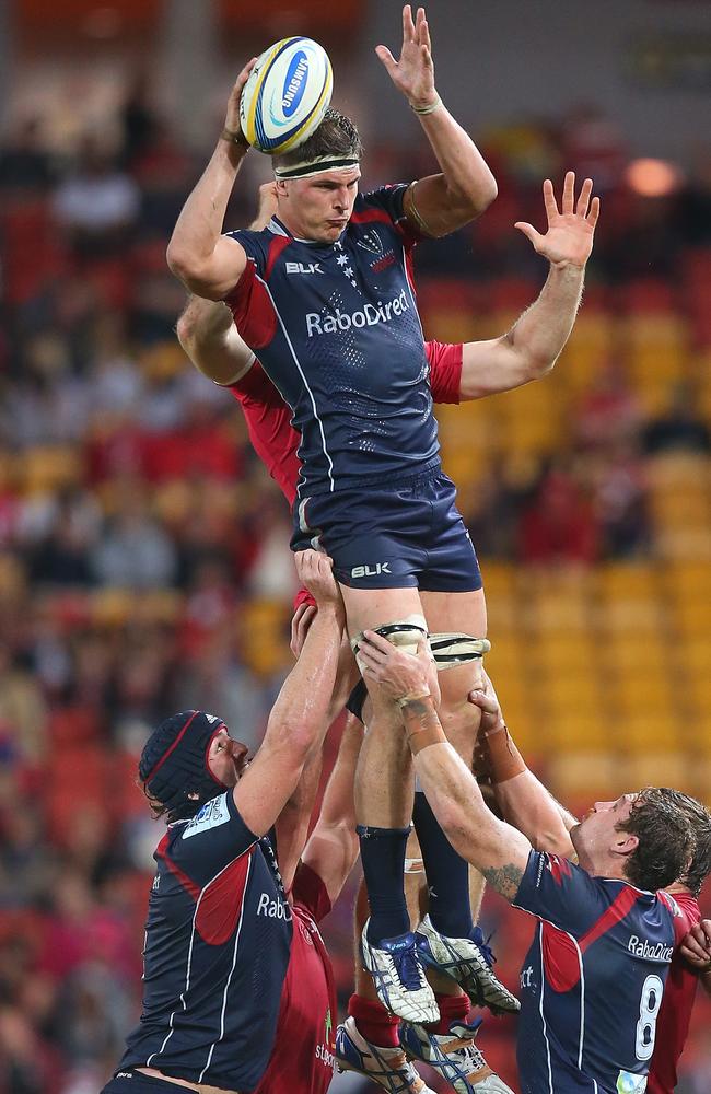 Luke Jones wins a lineout for the Rebels.