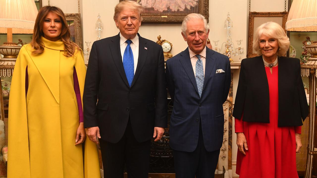 Then US First Lady Melania Trump, President Donald Trump, Prince Charles and Camilla, Duchess of Cornwall, at Clarence House on December 3, 2019. Picture: AFP.