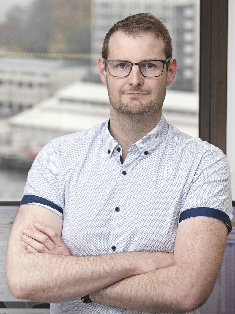 Meteorologist Luke Johnston at the Bureau of Meteorology, Hobart. Picture: Chris Kidd