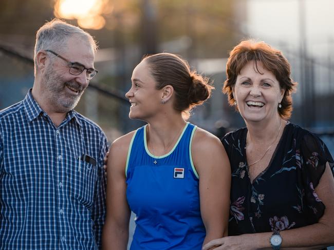 Sacrifice and support … Ash Barty with her parents Robert and Josie. Credit: Nic Morley