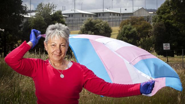 Rosemary Harwood (the mother of Marjorie Harwood, a trans woman who was raped at Risdon Prison and died soon after her release) outside Risdon Prison. Picture Chris Kidd