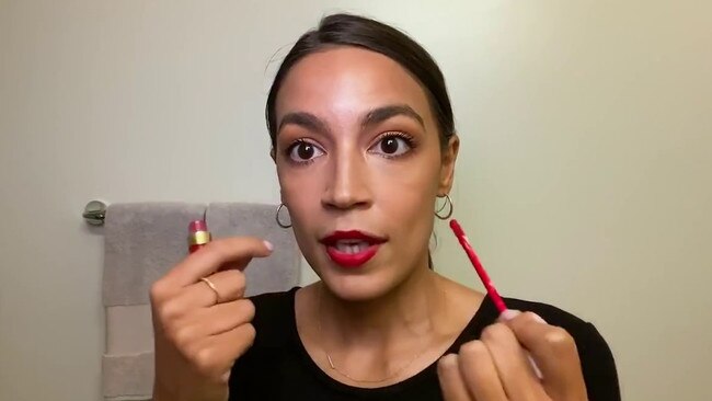 Alexandria Ocasio-Cortez during her online makeup tutorial.