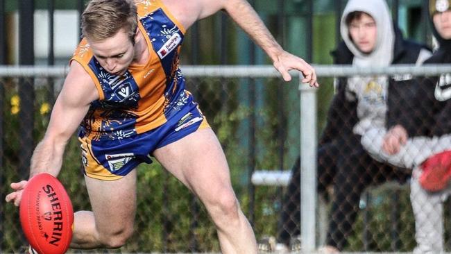 : Golden Square's Joel Brett kicked four goals as the team smashed Strathfieldsaye. Picture: SAA Imaging