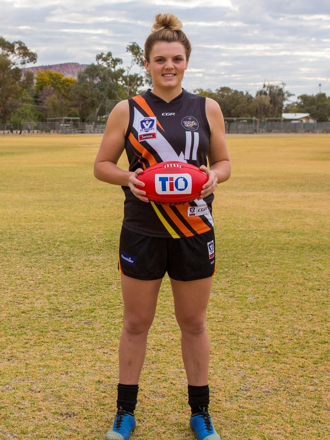 Centralian Jordann Hickey is the first Centralian to earn a spot on an AFLW list, selected by Melbourne with pick 31 in the draft. Picture: CHARLIE LOWSON