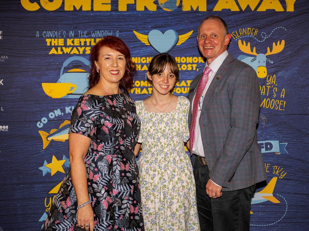 At the opening night function for The Empire's Come From Away are (from left) Sarah, Izzy and Andrew Wielandt at The Rock, Friday, March 14, 2025. Picture: Hey Media