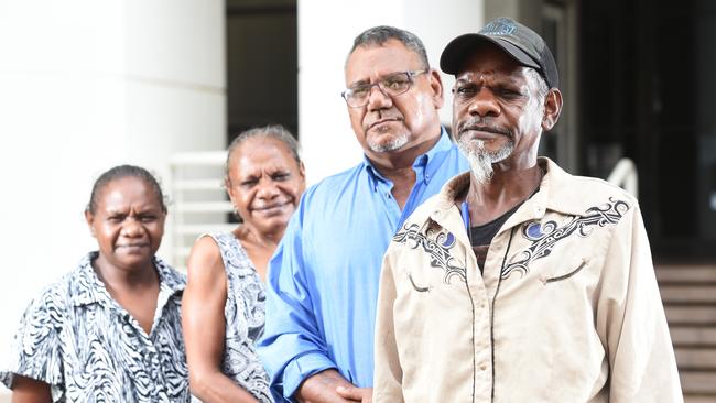 The Kenbi Land Claim, one of the longest and most hard-fought battles in Aboriginal land rights history, has been settled after almost four decades - three of the four surviving traditional owners are known as the Tommy Lyons group L to R Zoe Singh, Raylene Singh, chairman of the Northern Land council Samuel Bush and Jason Singh. #### Sisters could not stand next to their brothers due to cultural law #####