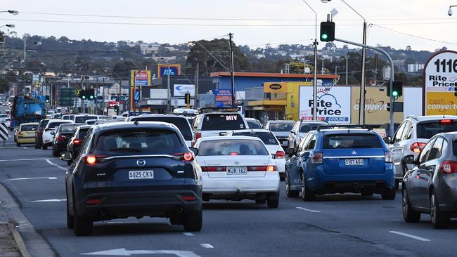 Slow traffic along South Road. Picture: Mark Brake