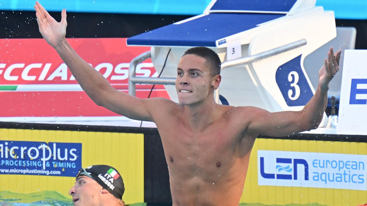 Romania's David Popovici is the next big thing in world swimming. (Photo by Alberto PIZZOLI / AFP)