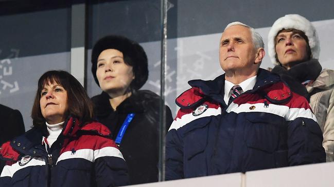 US Vice-President Mike Pence with North Korean leader Kim Jong-un's sister Kim Yo-Jong (rear left) at the opening ceremony of the PyeongChang 2018 Winter Games.