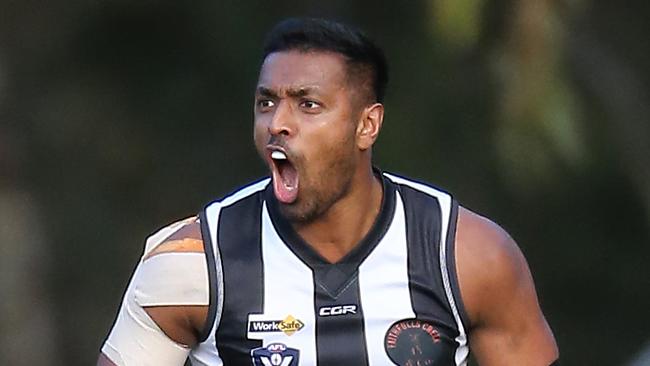 Goulburn Valley FL, Round 8, Euroa V Echuca, at Euroa, Echuca won 6-11-47 v 5-8-38, Erishmiilan Uthayakumar, 20,  Euroa Magpies,  Picture Yuri Kouzmin