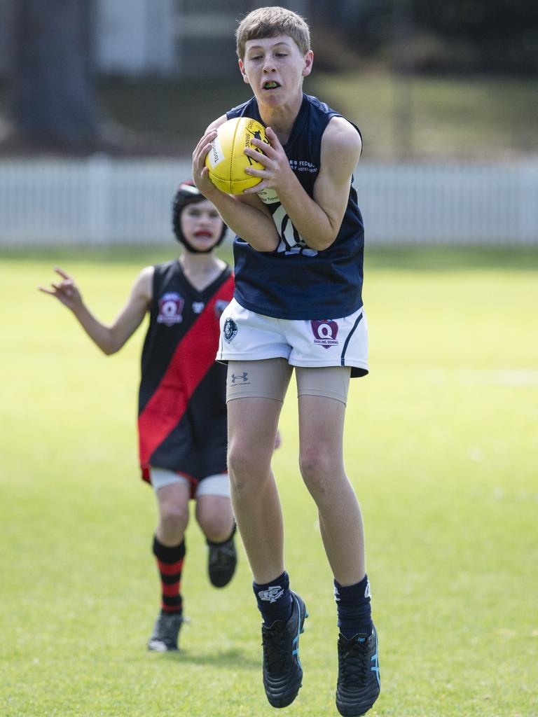 Lachlan Ottobrino of Coolaroo against South Toowoomba Bombers in U14 AFL Darling Downs grand final at Rockville Park, Saturday, September 2, 2023. Picture: Kevin Farmer