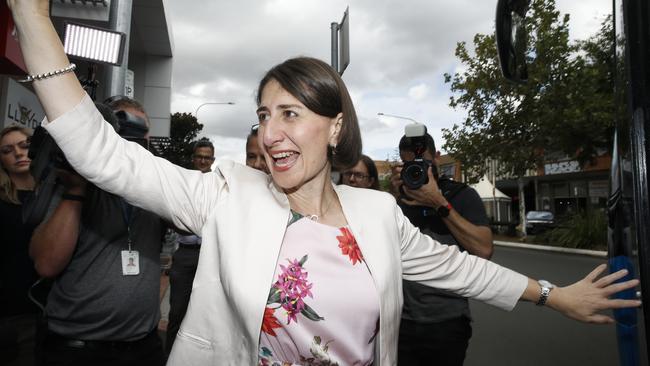 New South Wales Premier Gladys Berejiklian visits Stockland Merrylands Shopping Centre with Member for Granville Tony Issa, during her campaign ahead of the state election on Saturday. Picture: Dylan Robinson