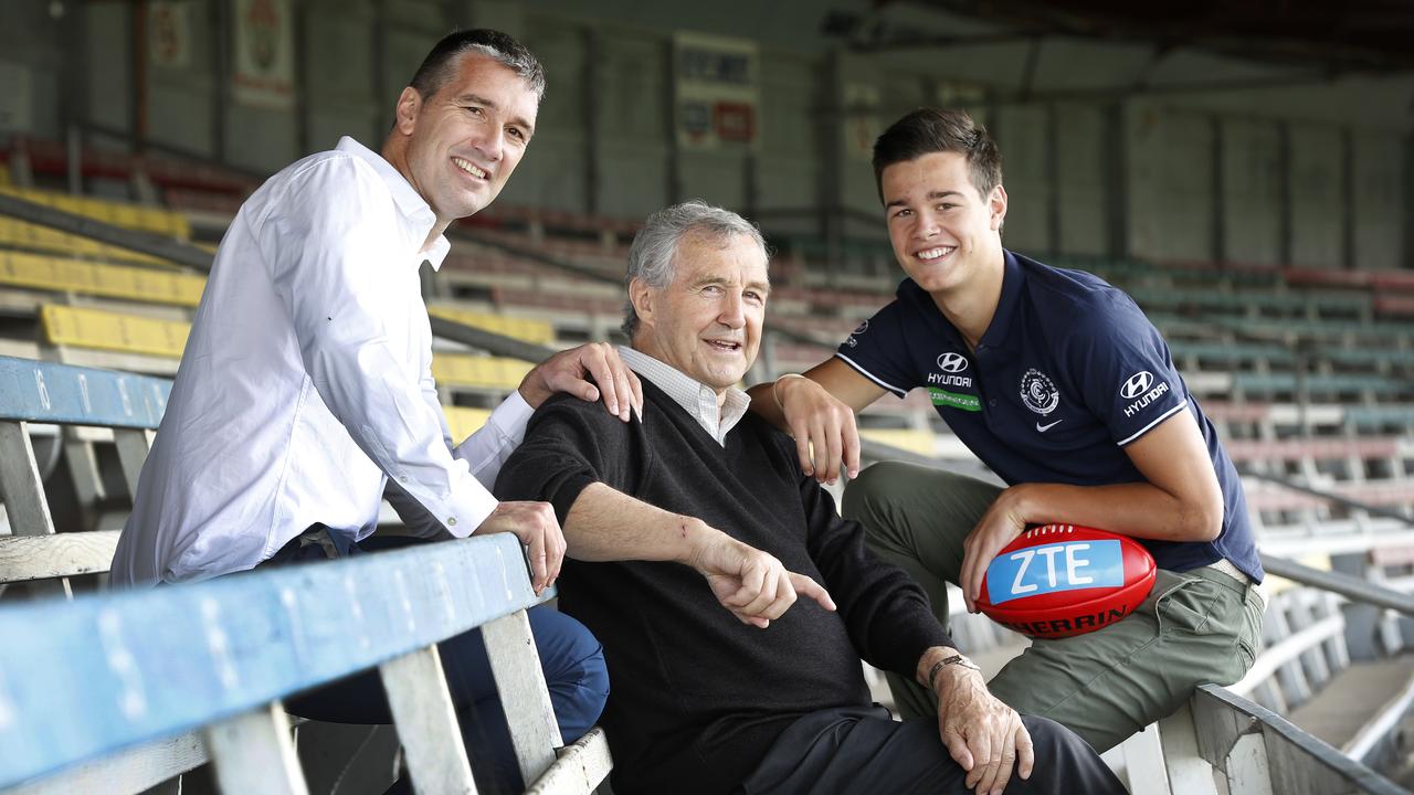 Three generations of Silvagnis at Carlton – fullback-of-the-century Stephen, his father, Serge, and his son, Jack. Stephen later had an acrimonious split with the club. Picture: David Caird