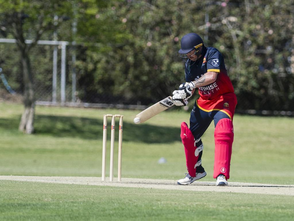 Kahlem Reardon bats for Metropolitan-Easts against Souths Magpies in Toowoomba Cricket Reserve Grade One Day grand final at Captain Cook Reserve, Sunday, December 10, 2023. Picture: Kevin Farmer