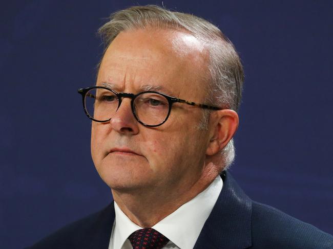 SYDNEY, AUSTRALIA: Newswire Photos: MAY 01 2024: Prime Minister Anthony Albanese is in Sydney today and addresses the media in a press conference with the Minister for Social Services, Amanda Rishworth and the Minister for Communications, Michelle Rowland. Picture: NCA Newswire / Gaye Gerard